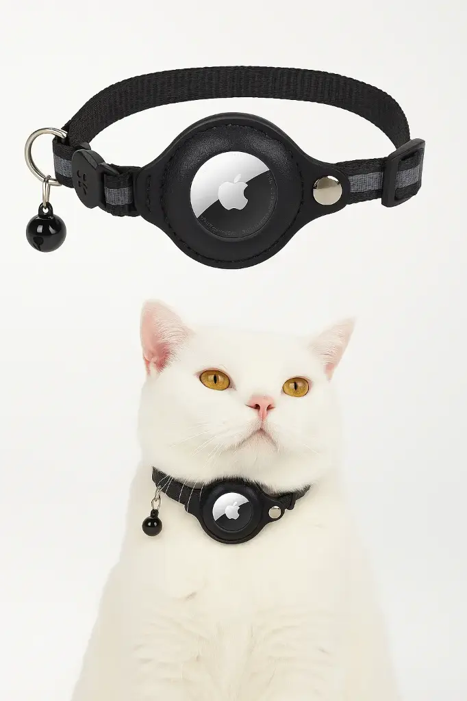 Cat Collar with AirTag Holder (Black, Black)